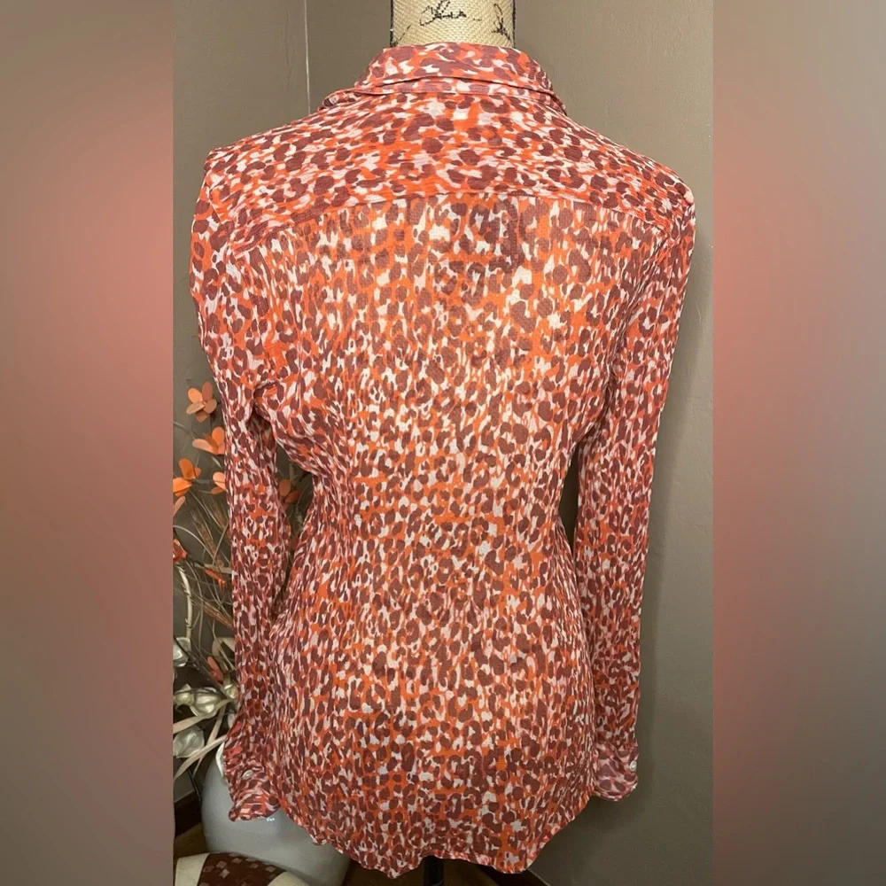 Lucky Brand Red Rust Animal Print Button-Down Shirt long sleeve Stylish Silk - Picture 3 of 5